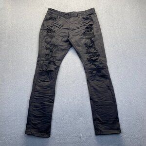 Smoke Rise Jeans Mens Sz 36X34 Black Moto Biker Style Straight Fit Stretch Pants